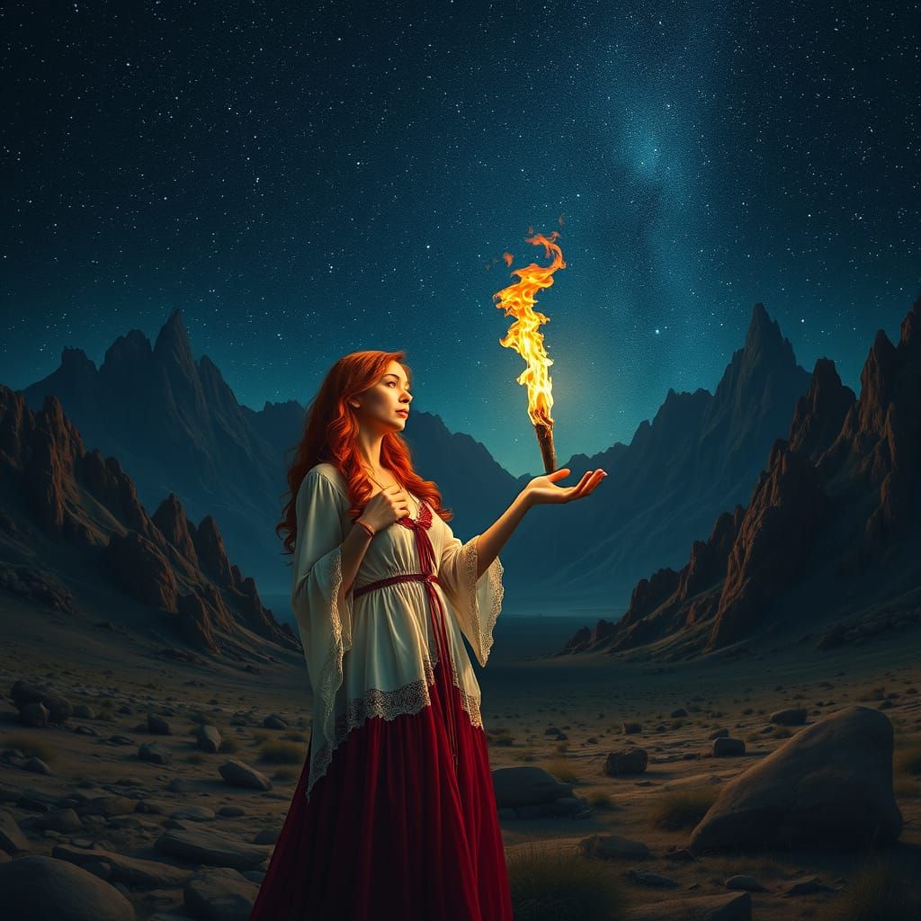 Enchanted Desert Sorceress Illuminates Rocky Landscape with ...