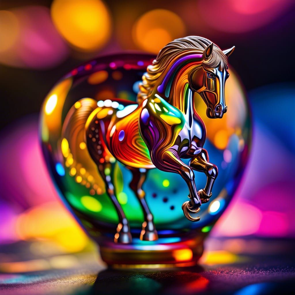 Hyperrealistic Glass Horse Sculpture in Vivid Colors
