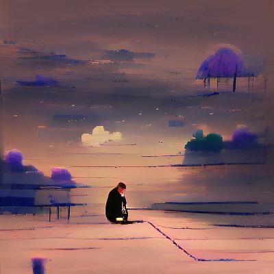 Solitary Figure in Desolate Landscape