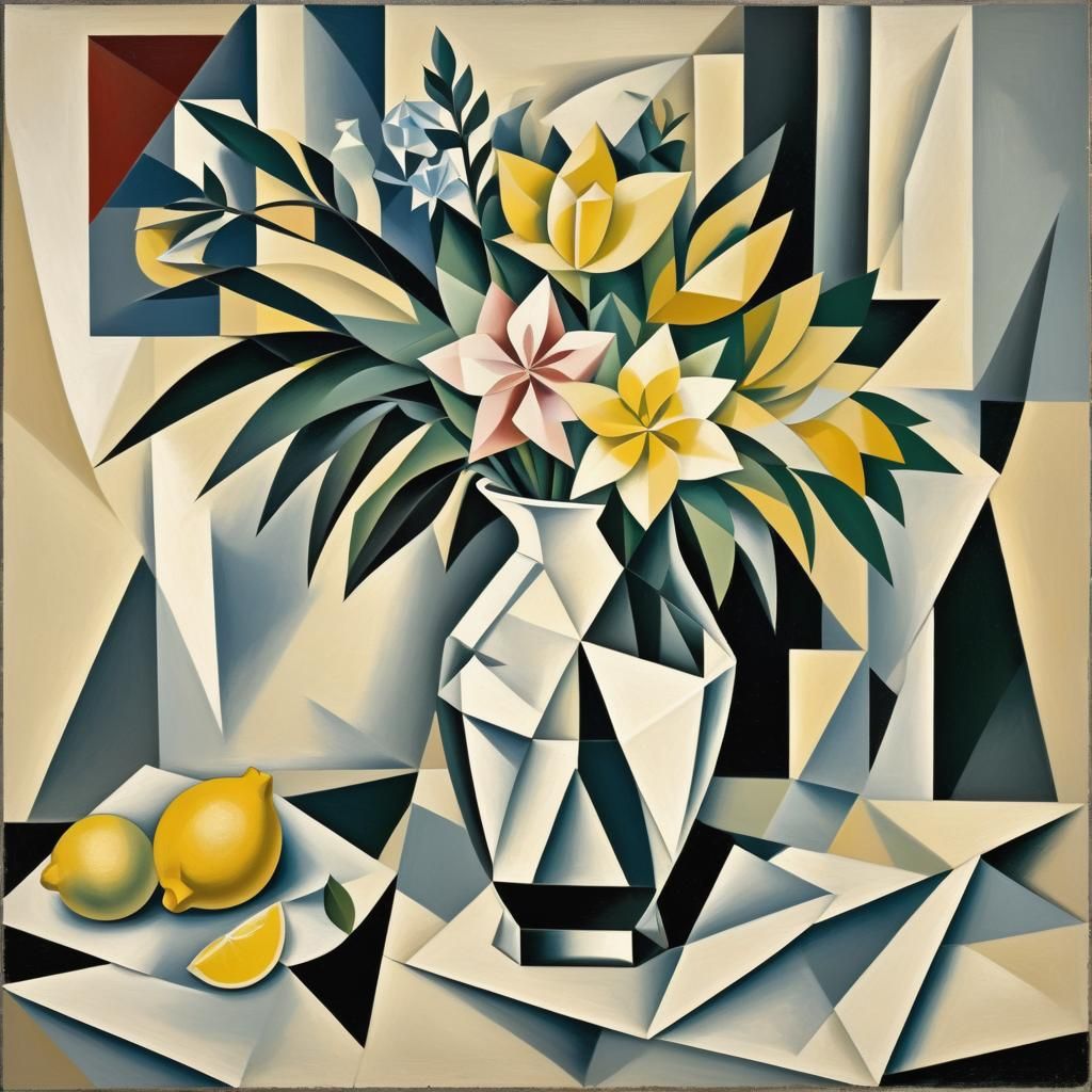 Cubist Still Life with Flowers and Lemon