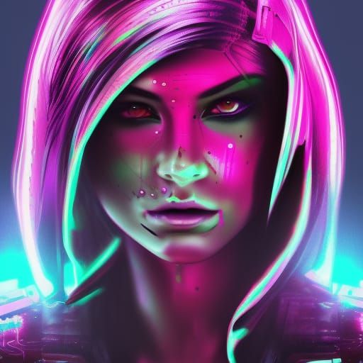 Magenta Cyberpunk Warrior with Laser Sword