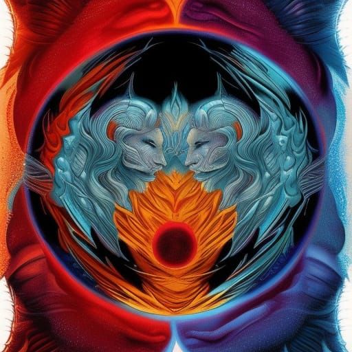 Fire and Ice Yin Yang in Comic Book Style