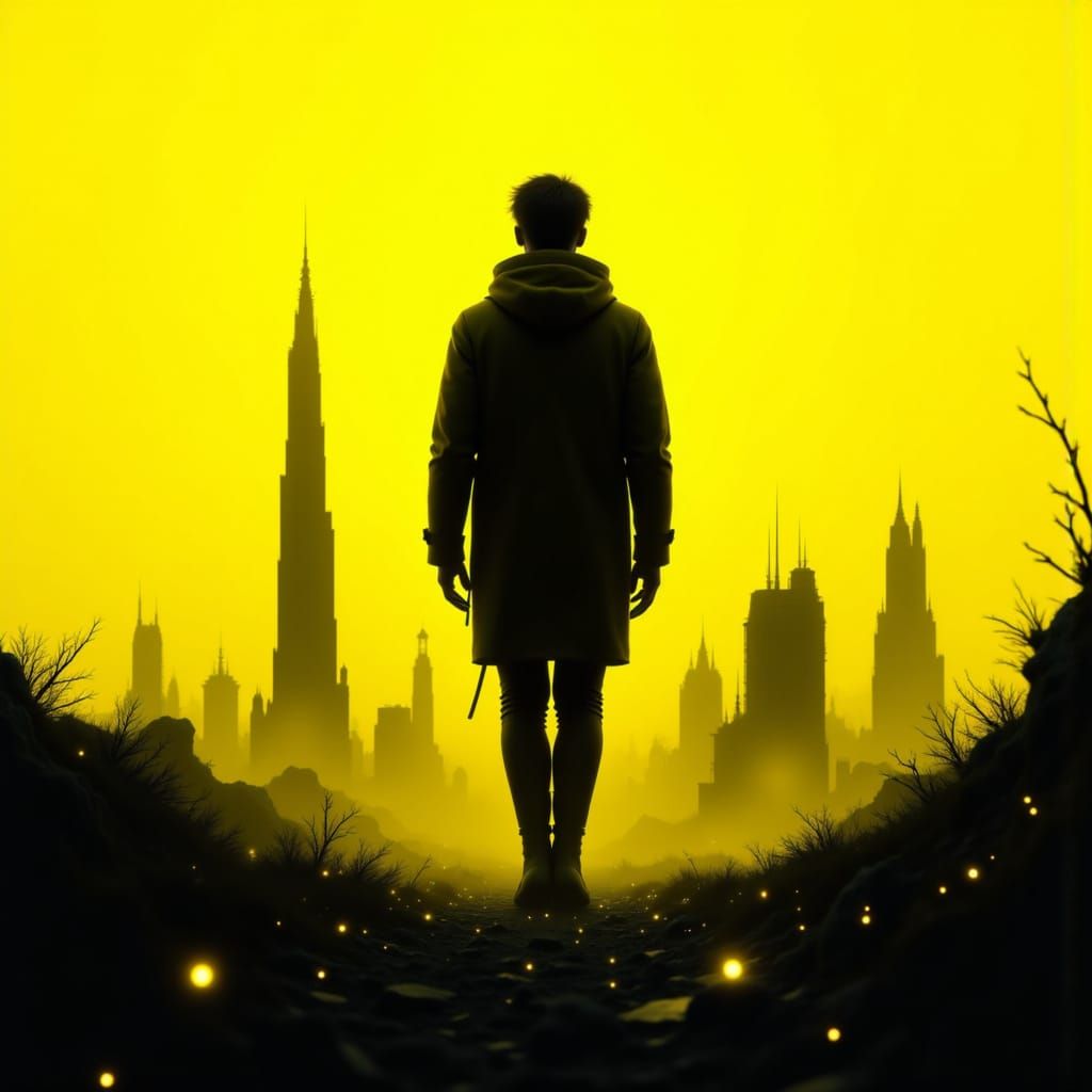 Black Silhouette Figure on Vibrant Yellow Duotone Background