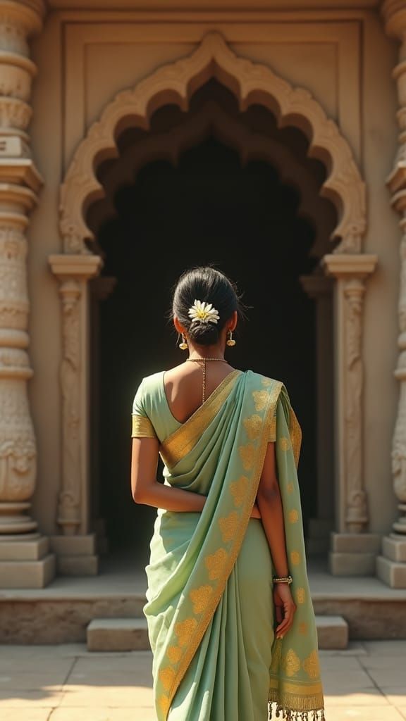 South Indian Woman at Temple, Fantasy Concept Art