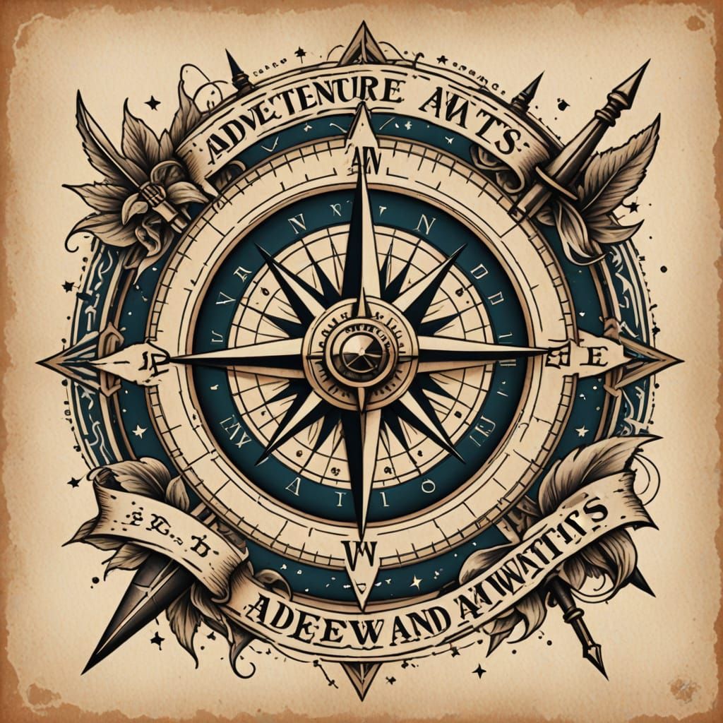 Traditional Compass Flash Tattoo Art with Nautical Stars
