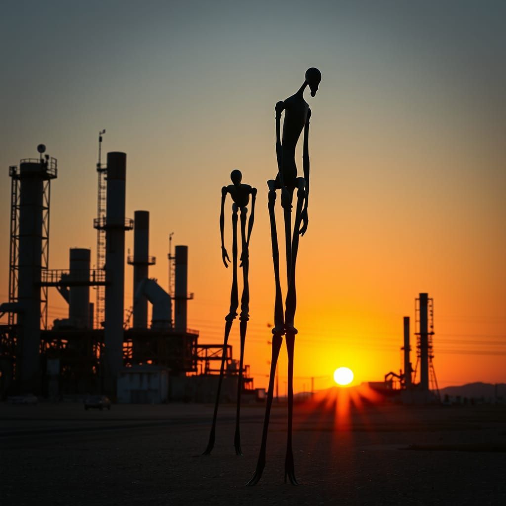 Stilt Walkers in Abstract Bronze Sculpture Style