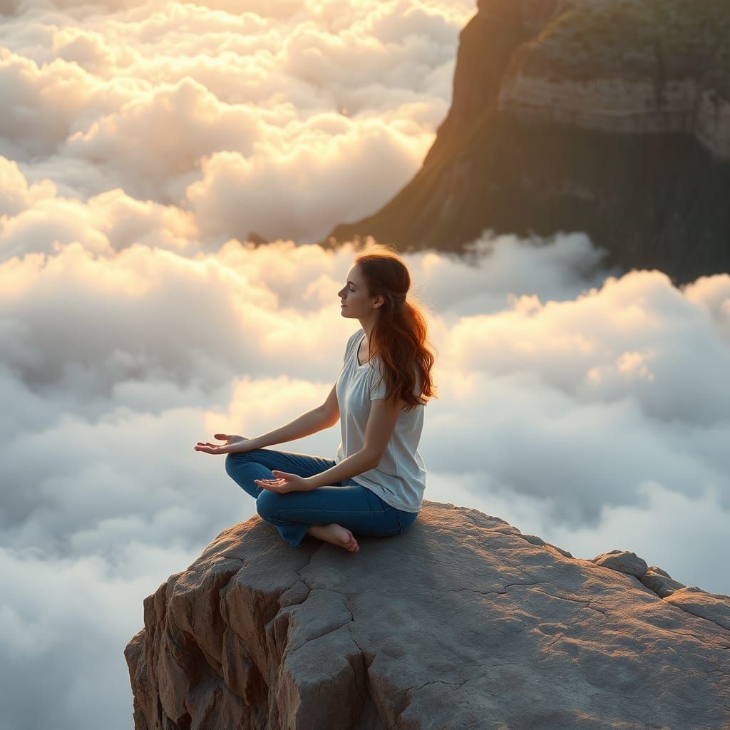Young Woman in Serene Watercolor Landscape