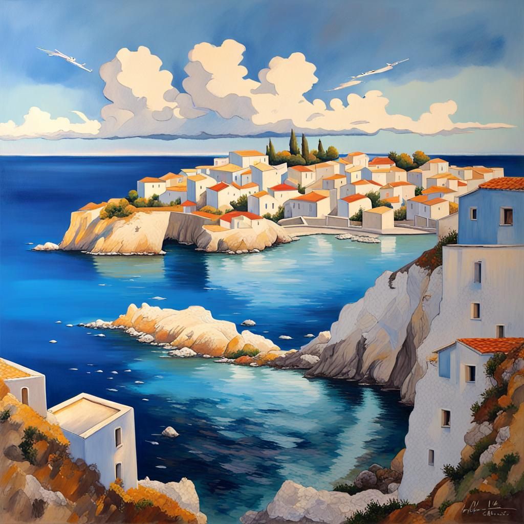 Enchanting Greek Island Scene in Anime Style