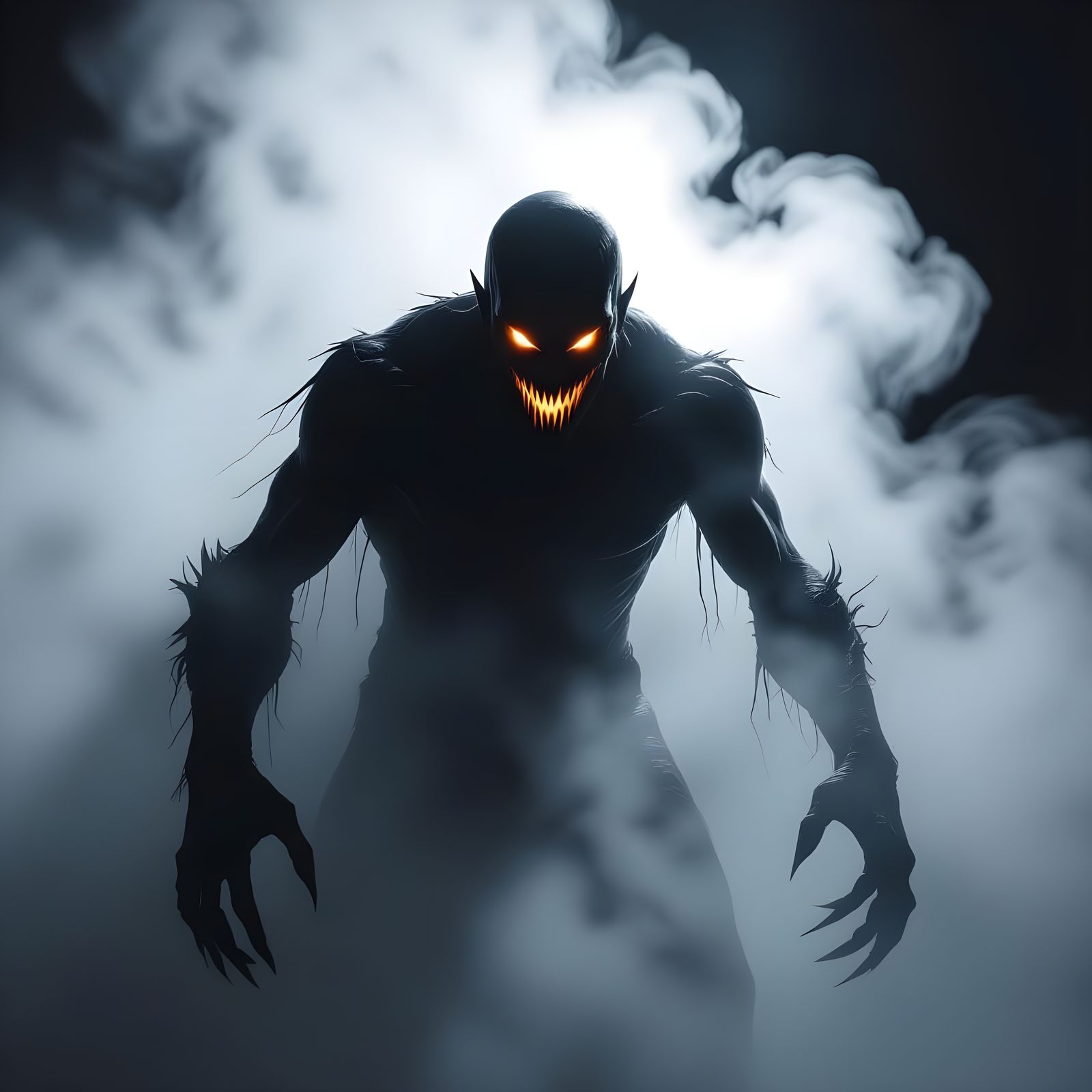 Shadowy Creature Emerges from Mist in Film Noir Style