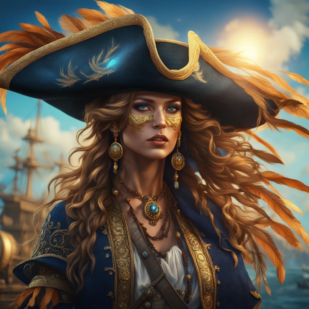 Stunning Woman Pirate with Sapphire Eyes