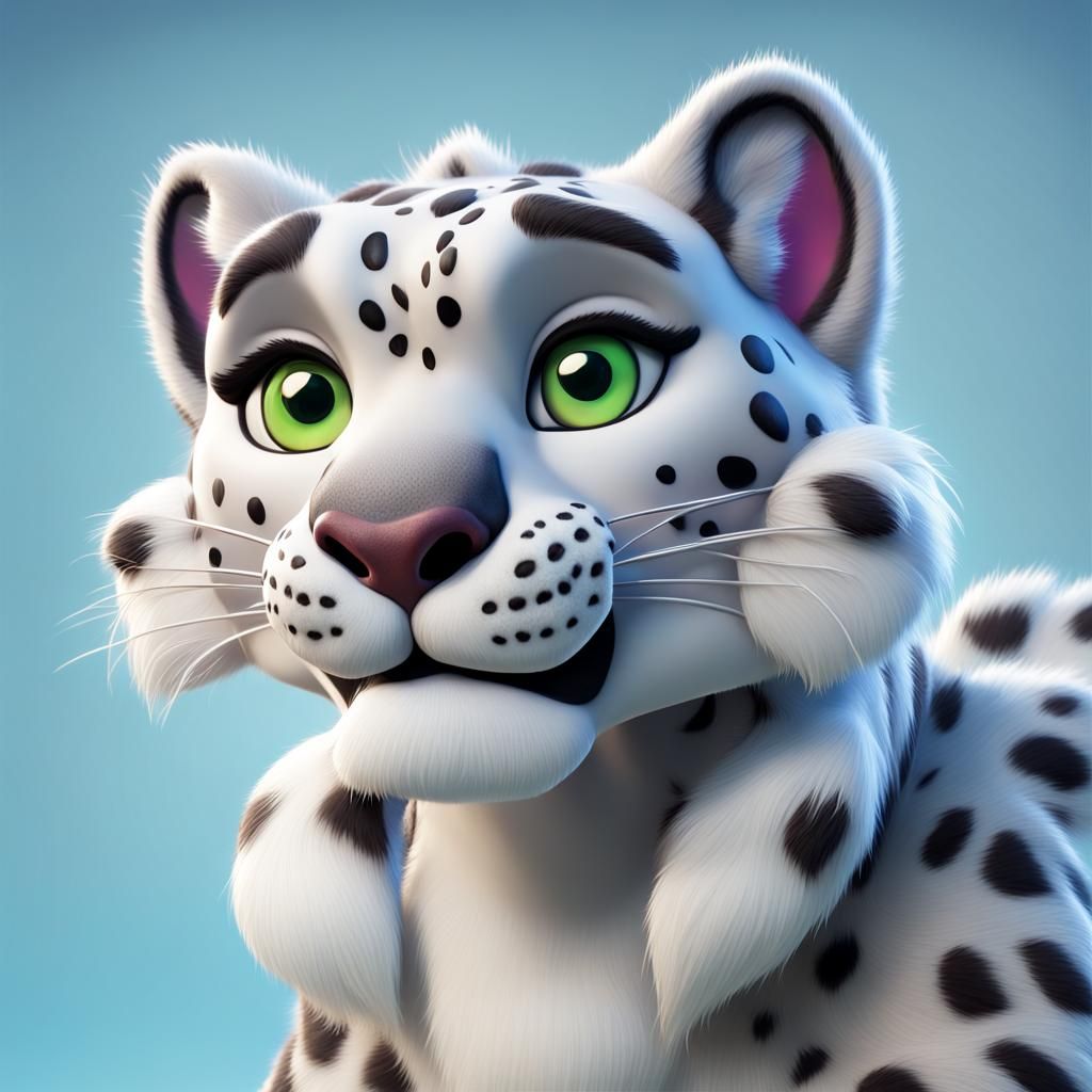 Cute Anthropomorphic Snow Leopard in 3D Digital Art
