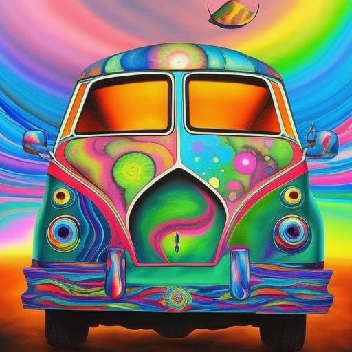 Psychedelic Hippie Van in Vibrant Colors