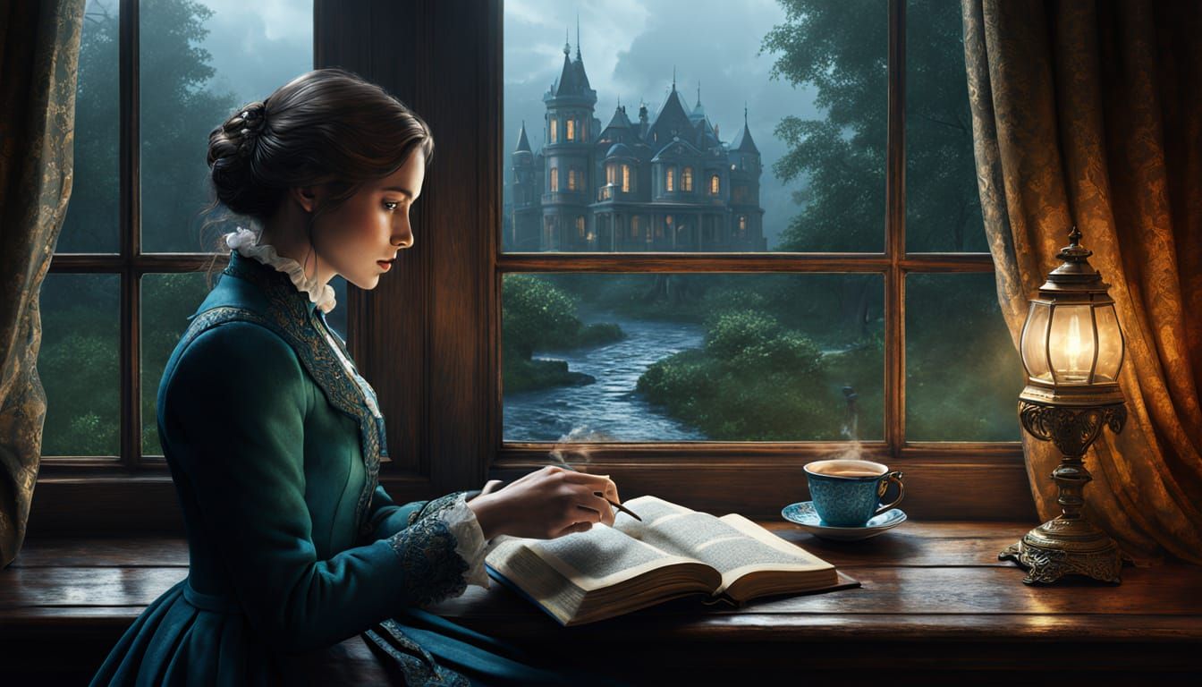 Victorian Reading Nook with Tea, Matte Painting