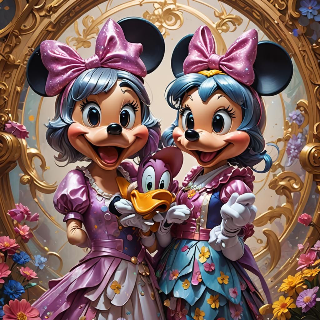Minnie and Daisy: Hyperdetailed Art Nouveau Portrait