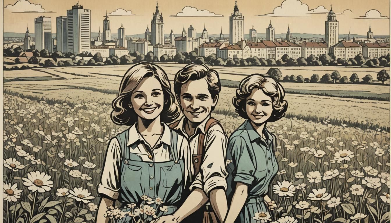 Retro Polish Comic Poster of Farmers near Warsaw