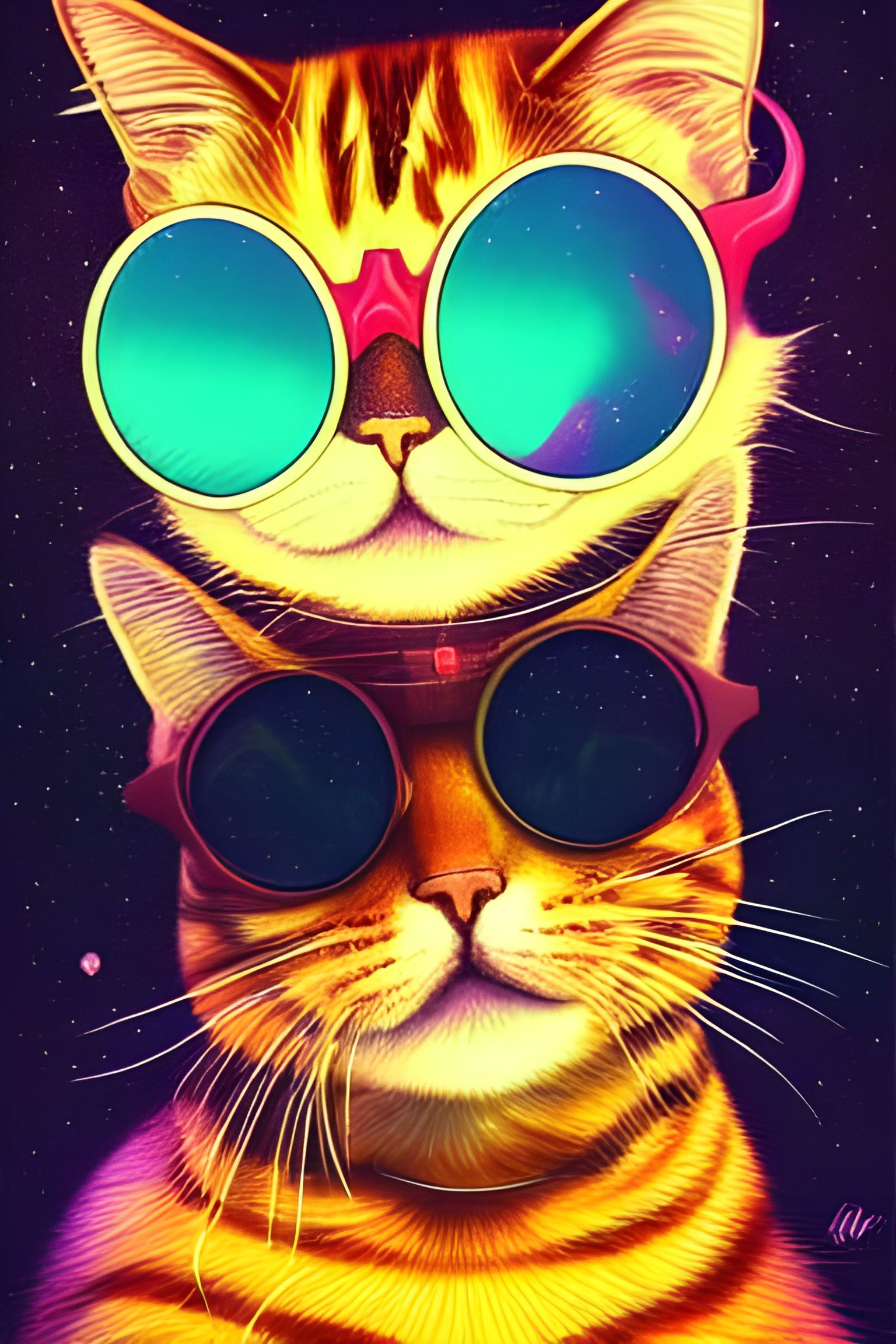 Cosmic Cat in Sunglasses, Digital Art Portrait
