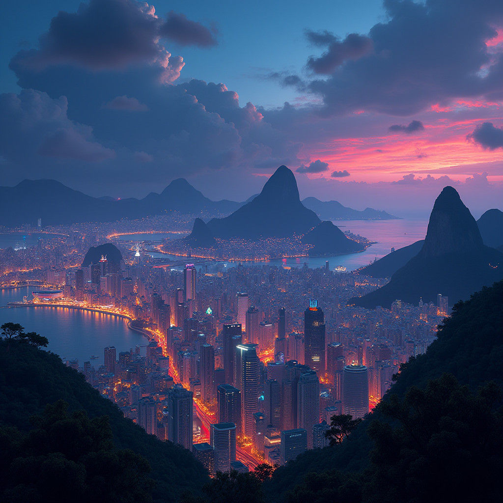 Rio de Janeiro Nightscape in Futuristic Concept Art Style