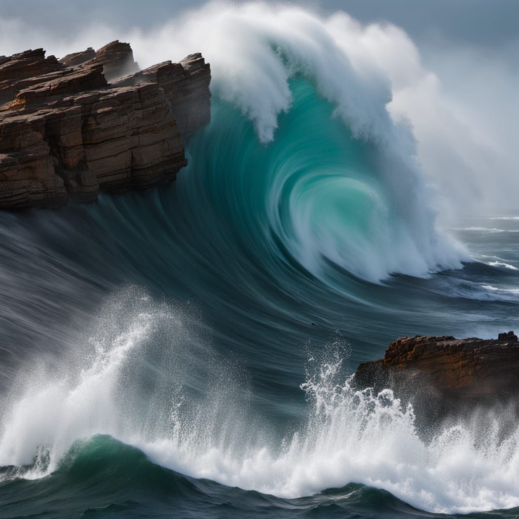 Waves Crashing on Cliff in Slow Motion