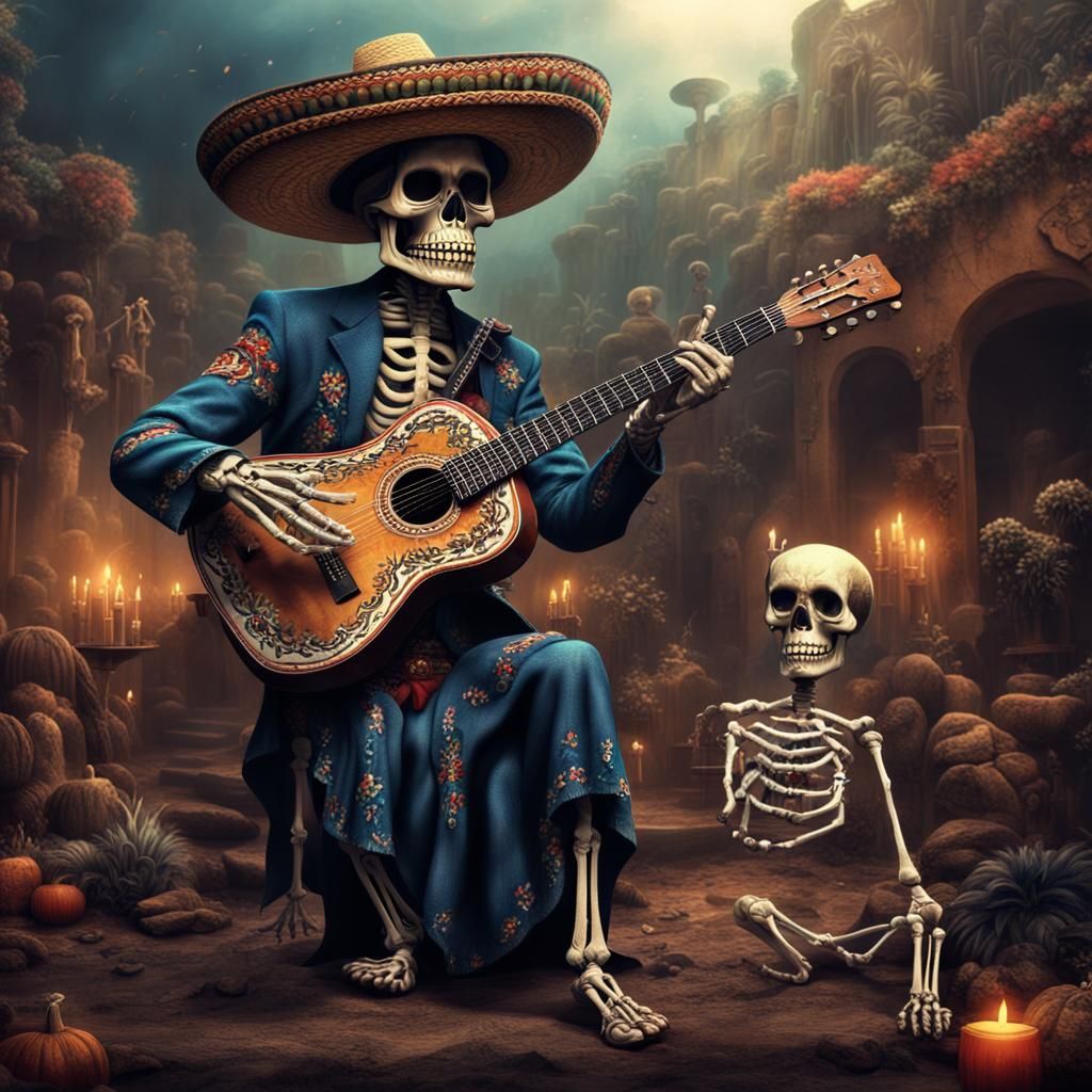 Mexican Guitar Legend Jamming with Skeletons