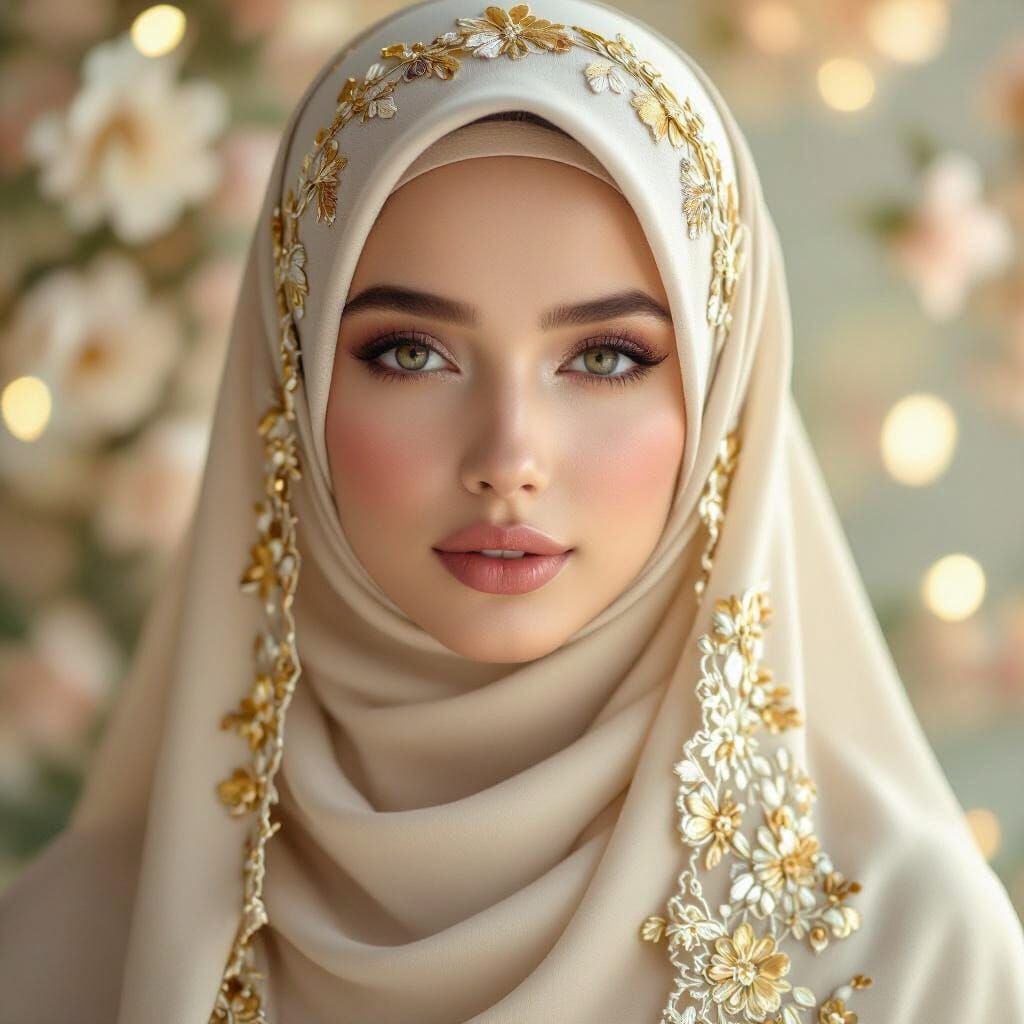 Elegant Portrait of Woman in Beige Hijab