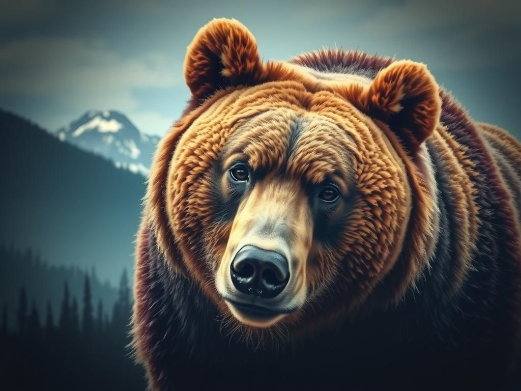 Bear with Mountain Forest Landscape Reflection