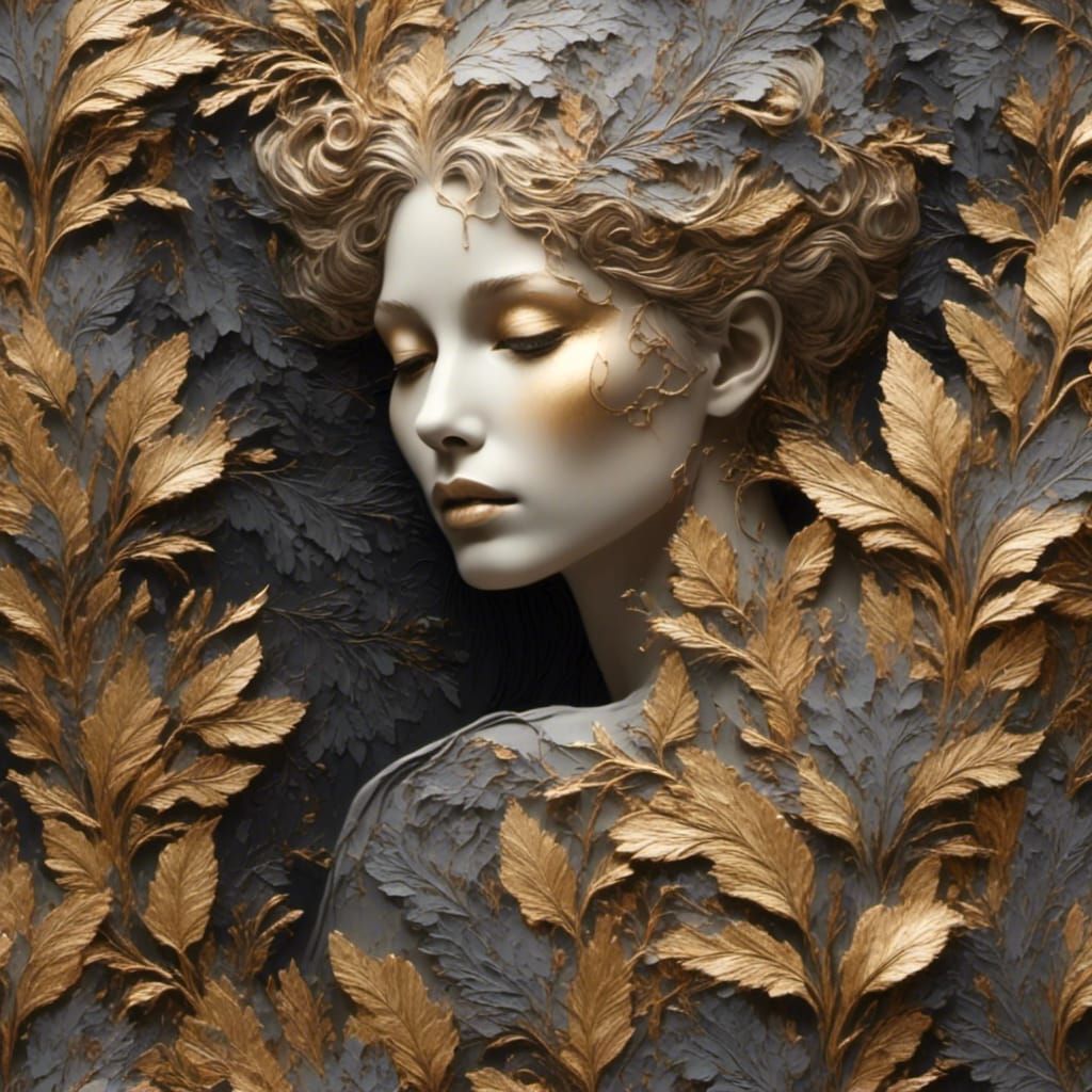 Golden Nature-Inspired Face in Surreal Portrait