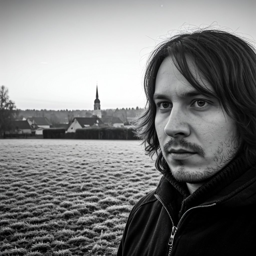 Solitary Figure in Frozen Dawn Landscape