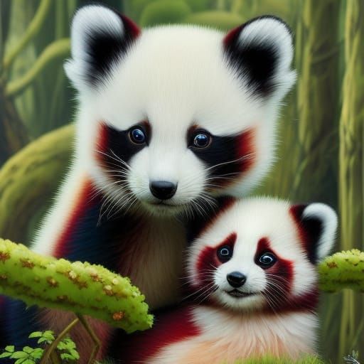 Red Pandas Play in Lush Bamboo Forest