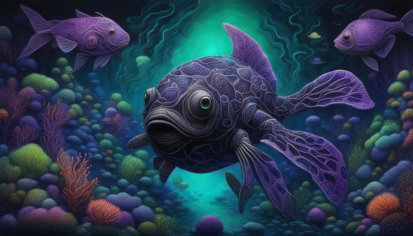 Bioluminescent Underwater World in Mosaic Concept Art