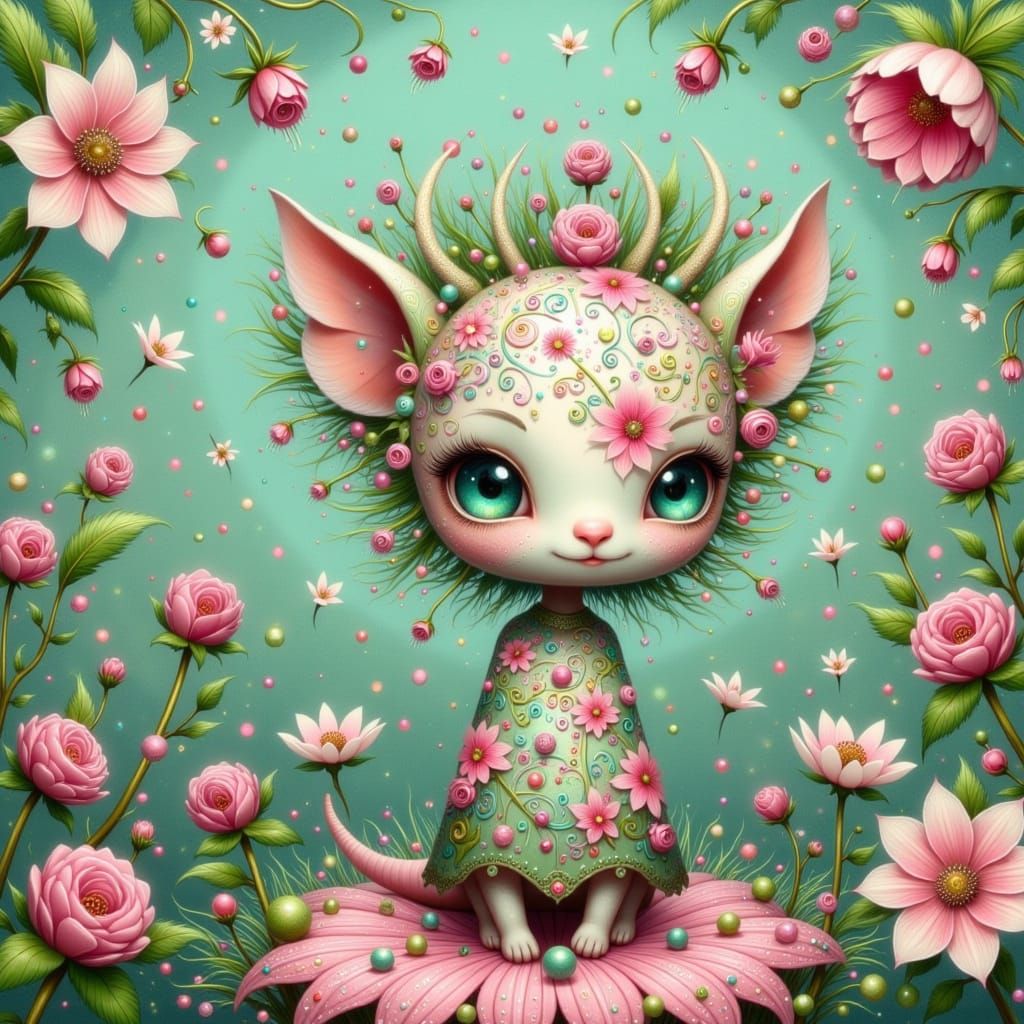 Enchanting Fairy Punk Creature Amidst Vibrant Gingham Landsc...