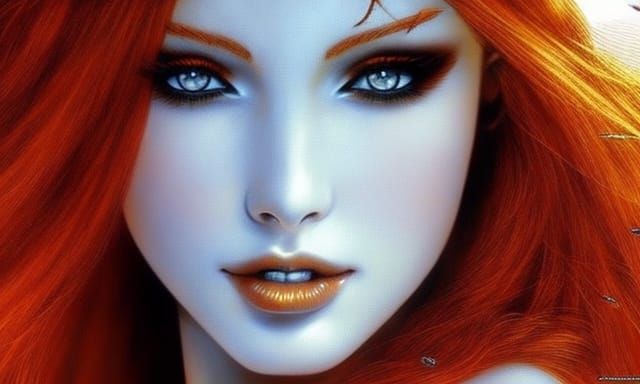 Redhead Portrait in Autumn Light, Luis Royo Style