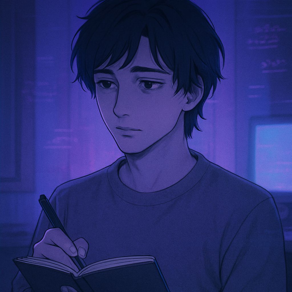 Contemplative Young Man in Neon Lit Digital Solitude