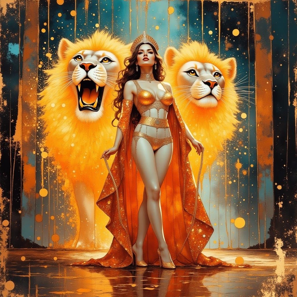 Dazzling Ringmaster Tames Three-Headed Lion in Vibrant Circu...