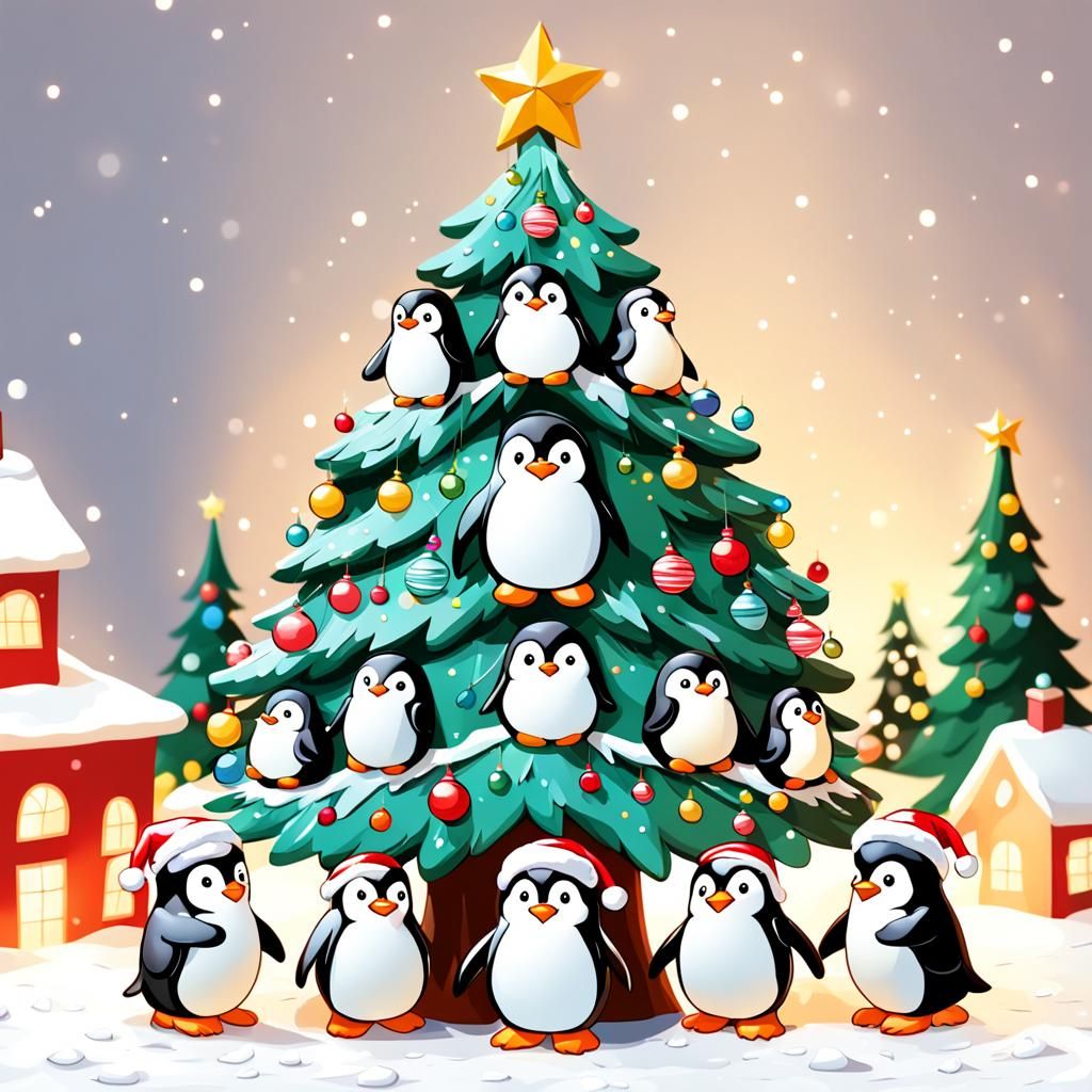 Penguins Celebrate Christmas: A Festive Scene