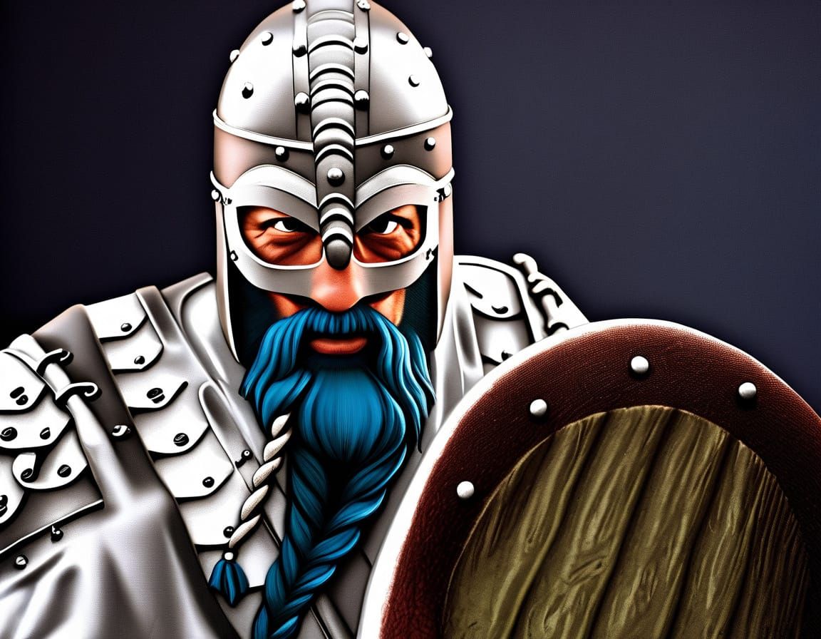 Viking Warrior Portrait in Silver and Gold Armor