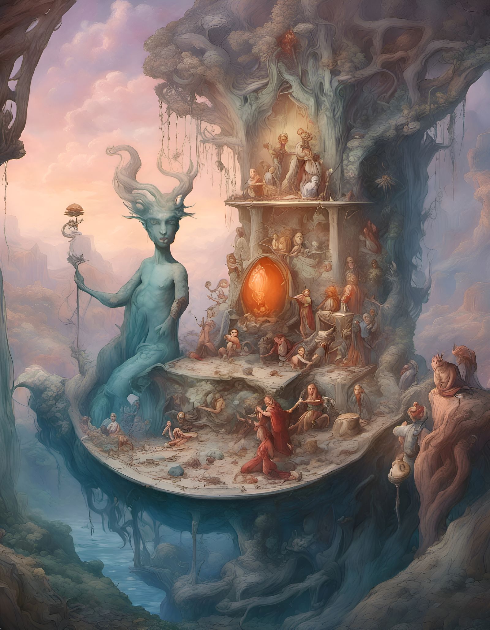 Surreal Cryptid Taxidermy Scene in Art Nouveau Style