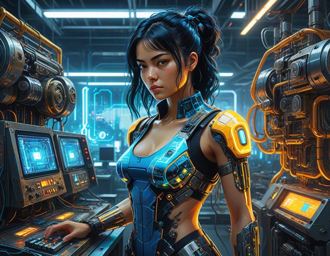 Guatemalan Cyberpunk Masterpiece in Vibrant Oil Paint