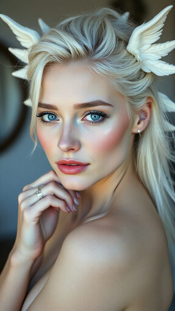 Celestial Beauty with Piercing Blue Eyes, 35mm Film Style