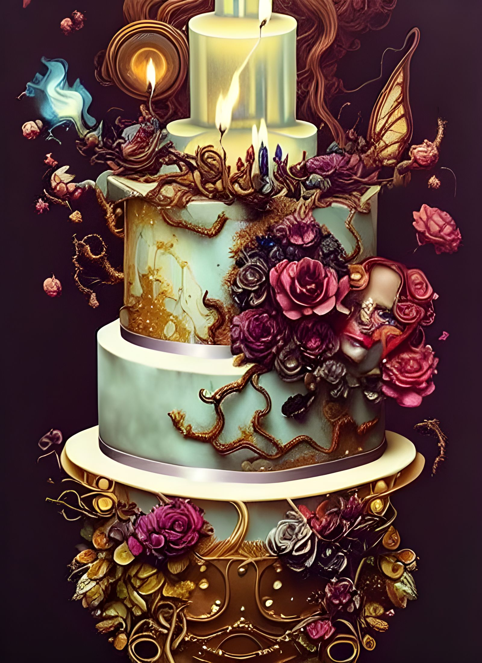 Decadent Candlelit Cake in Regal Deep Colors
