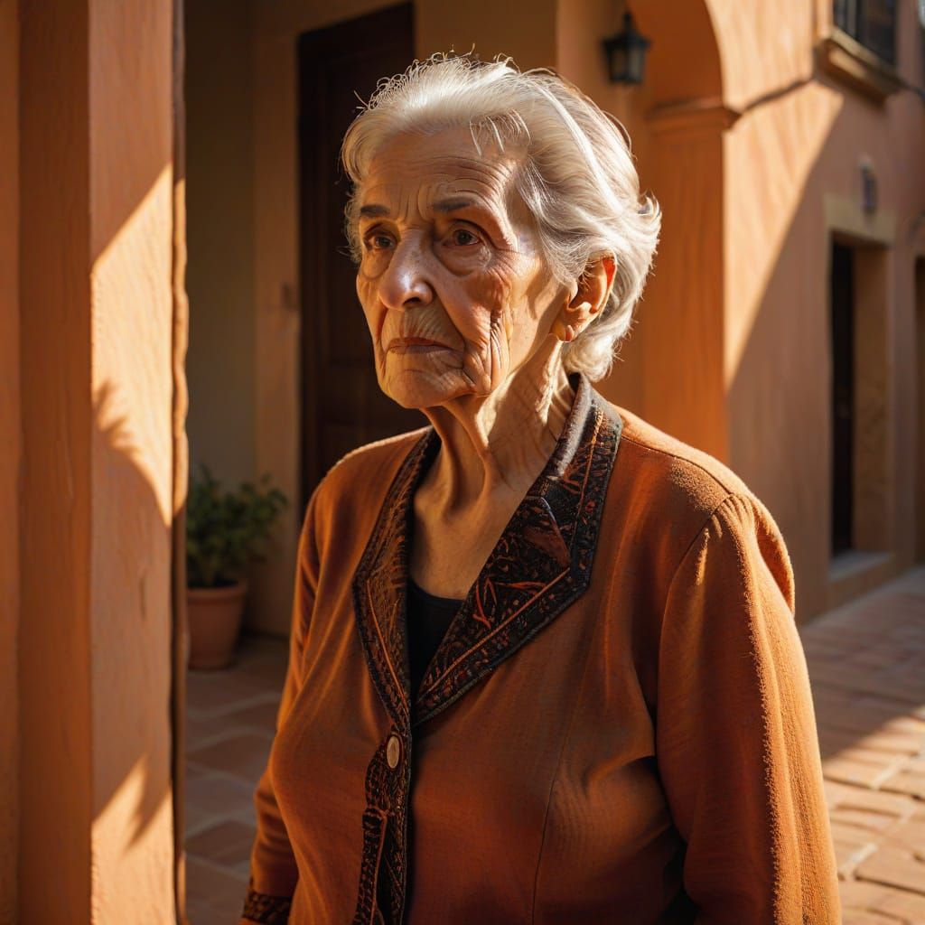 Expressionist Portrait of a Spanish Matriarch in Warm, Earth...