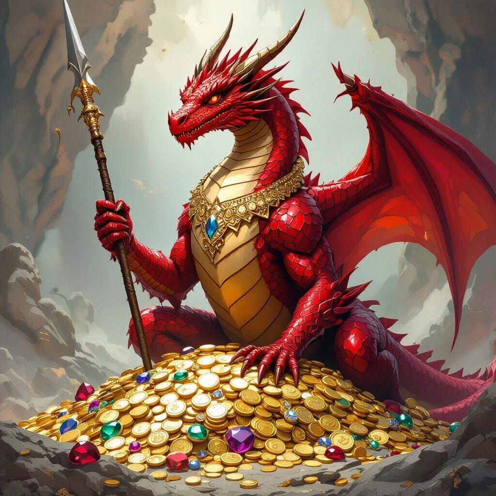 Majestic Red Dragon on Treasure Hoard