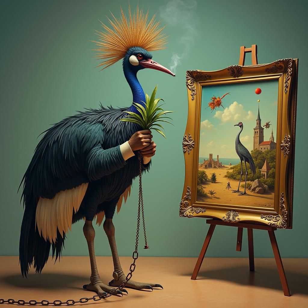 Surreal Cassowary Smoker in Magritte Style