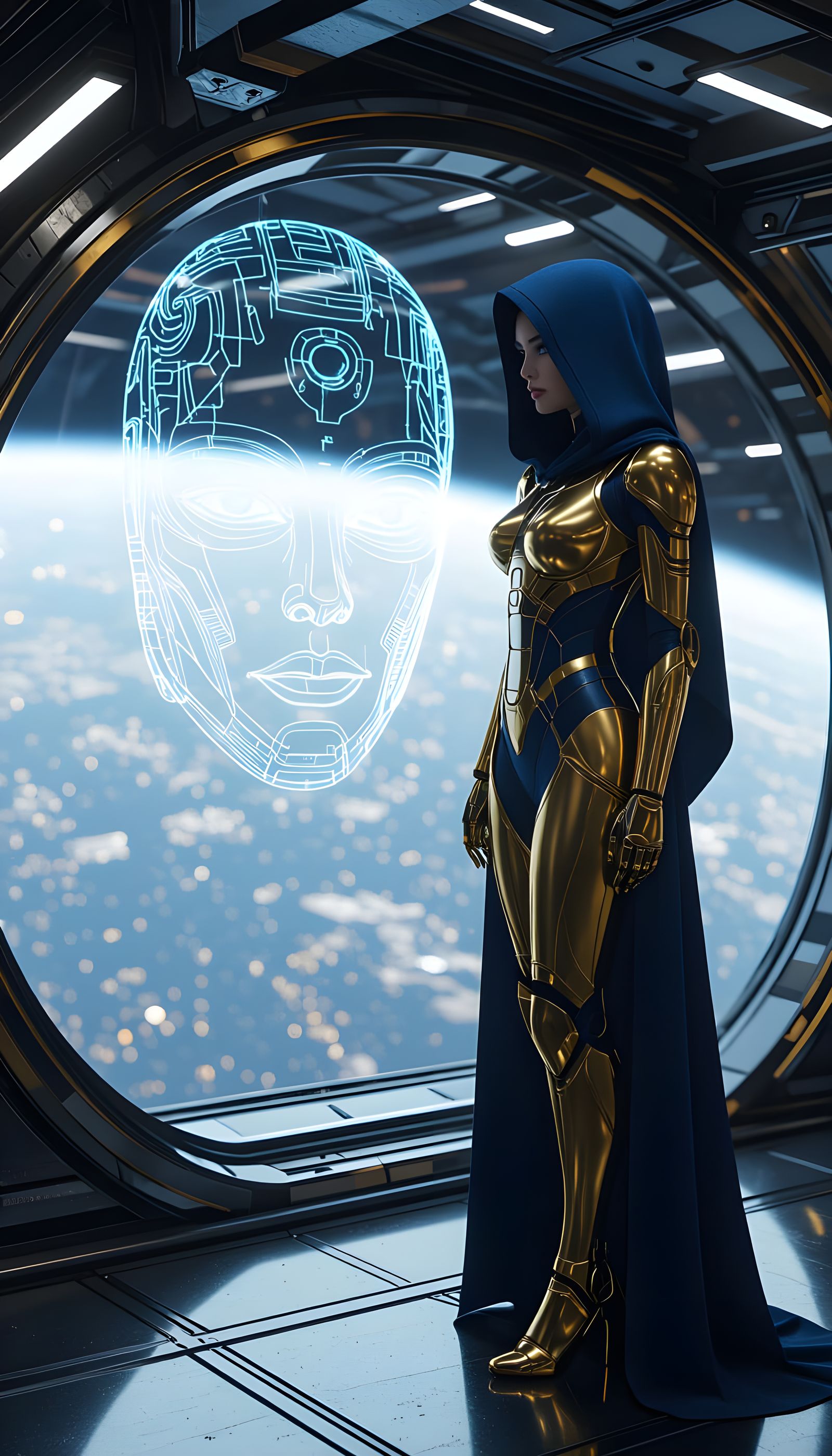 Futuristic Female Robot with Intricate Metal Face