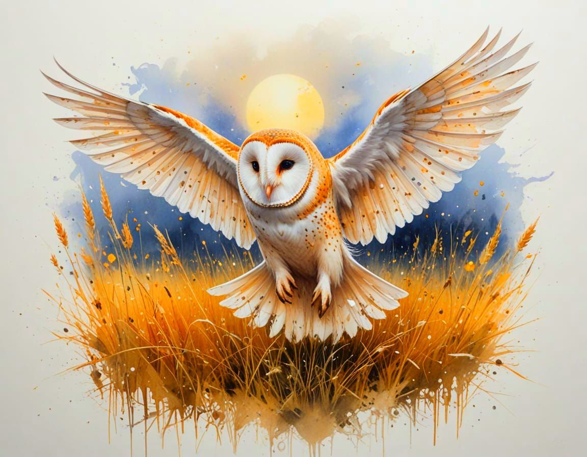 Majestic Barn Owl in Flight at Twilight