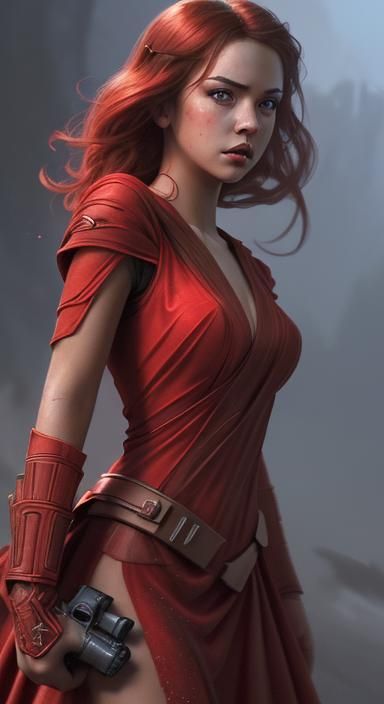 Star Wars Princess in Red Dress, Hyperrealistic Art