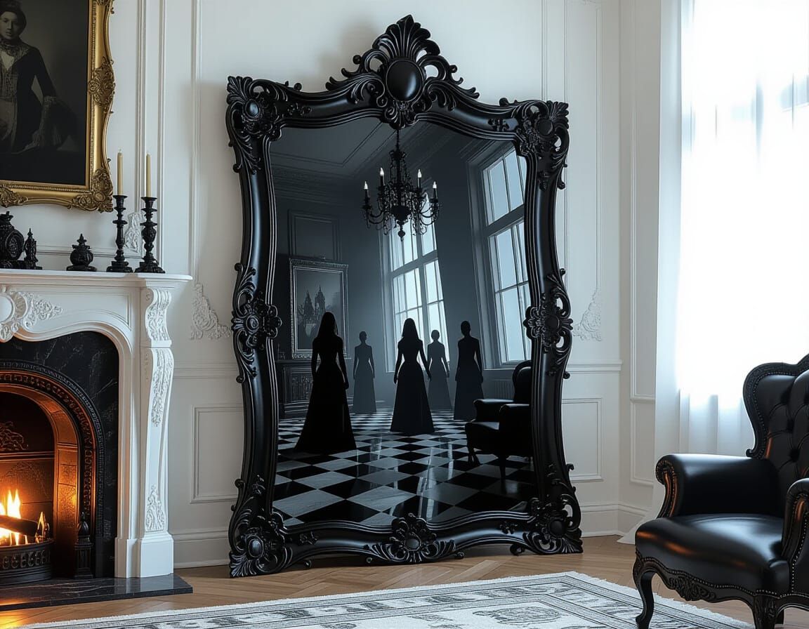Victorian Obsidian Mirror Reflecting Gothic Shadows