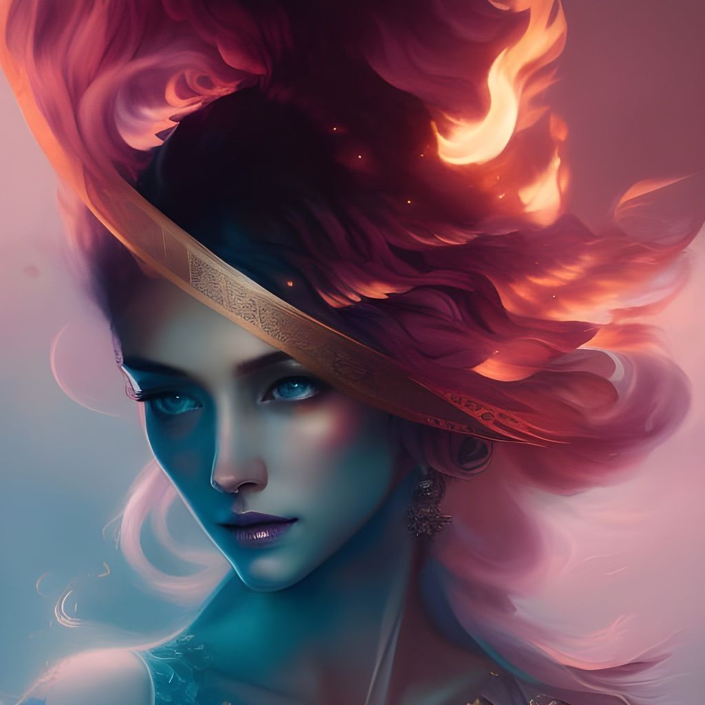 Fire Phoenix Goddess Portrait in Surreal Style