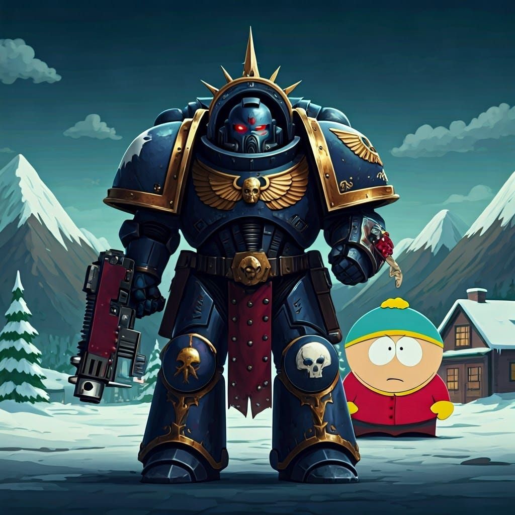 Space Marine and Cartman in Animated Fantasy Art