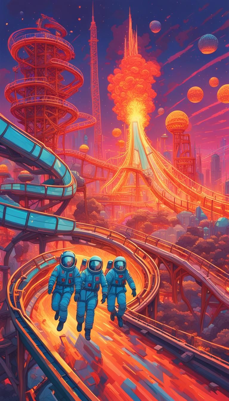 Cosmonauts' Theme Park Slide: Retro-Futuristic Descent