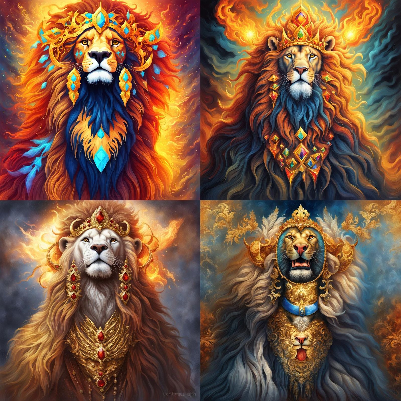Fiery Lion King with Golden Crown